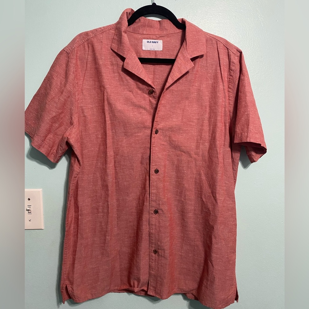 Old Navy Pink Casual Button Down Shirt with Camp Collar